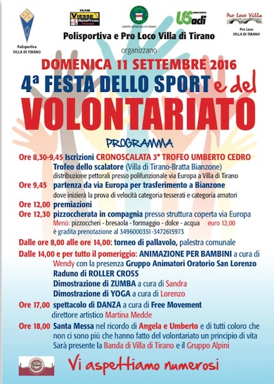 VILLA di TIRANO si veste di sport e volontariato  