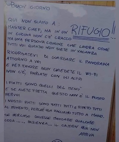 Messaggio in un RIFUGIO