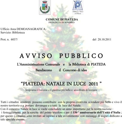 A PIATEDA sar un NATALE IN LUCE