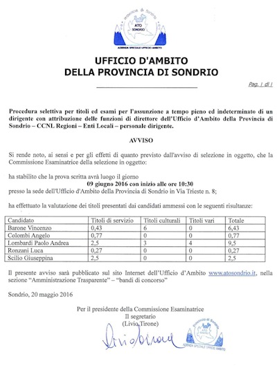 Direttore a tempo indeterminato per l’Ufficio d’Ambito 